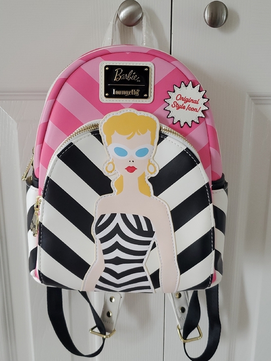 barbie loungefly mini backpack 65th Anniversary Doll Box Triple Lenticular Featuring pastel pink and blue hues Barbie 65th Anniversary Doll Box